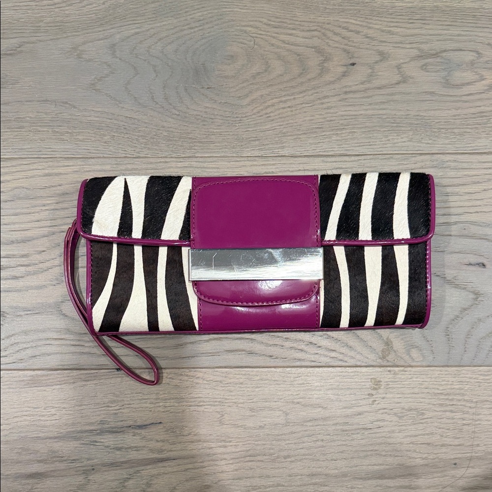 Alfani Zebra Print Clutch with Purple Accents